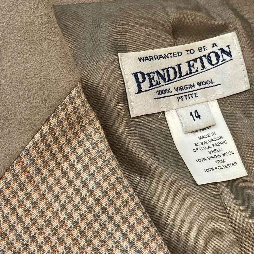 ~ Pendleton 14p Blazer Jacket Women Virgin Wool Houndstooth Notch Collar Petite